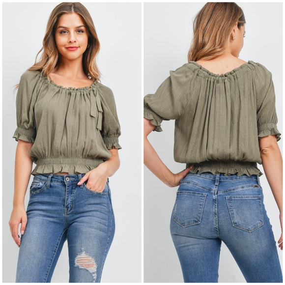 re:named Tops - LAST 1❗️Re:Named Nordstrom Olive/Gold Off Shoulder Top